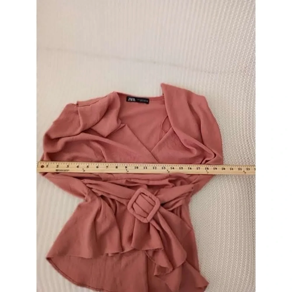 Zara Dusty Rose Pink Peplum Wrap Top‎ Belted V-Neck Sleeveless Fits S Small 2 4